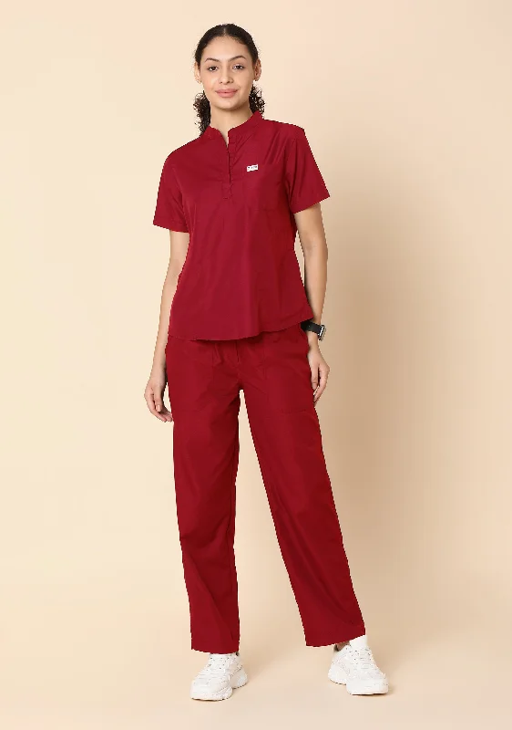 Women's Mandarin Collar (Maroon) Scrub