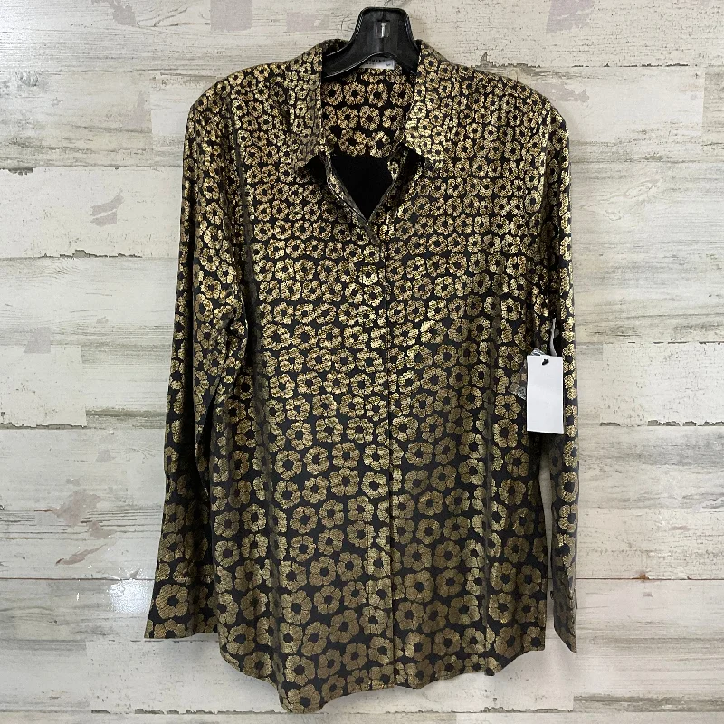 Blouse Long Sleeve By Equipment In Black & Gold, Size: S