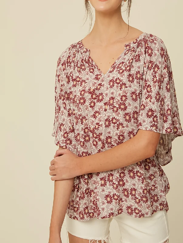 Influenced By Florals Butterfly Sleeve Top