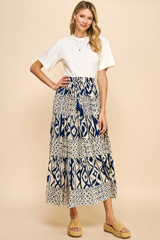 GEO PRINT TIER MAXI SKIRT