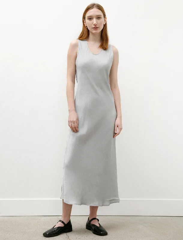 Sleeveless Long Dress Shiny Viscose Silver