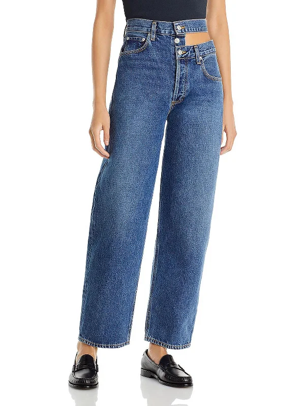 Womens Cut-Out High Rise Wide Leg Jeans