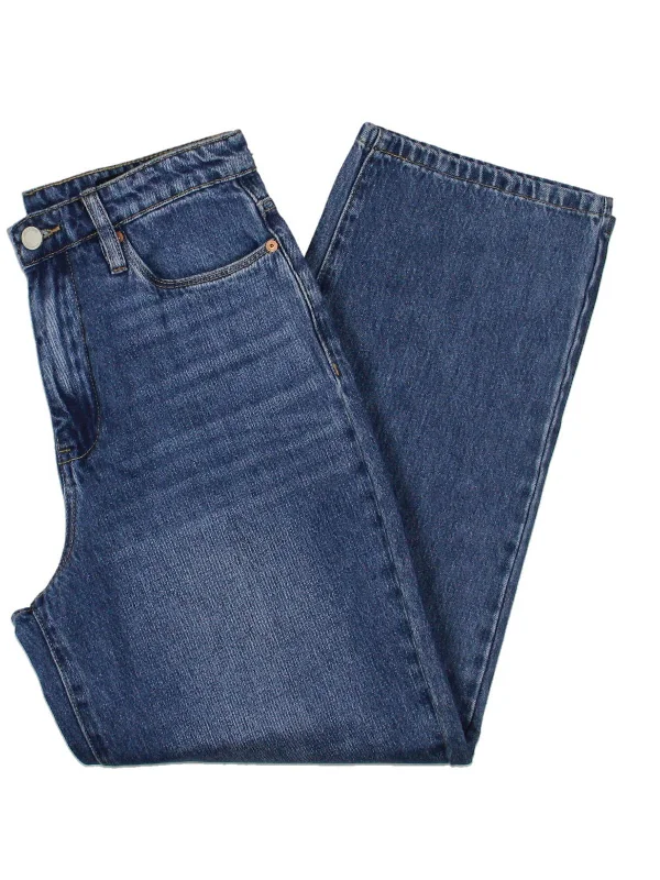 Womens Denim High Rise Straight Leg Jeans