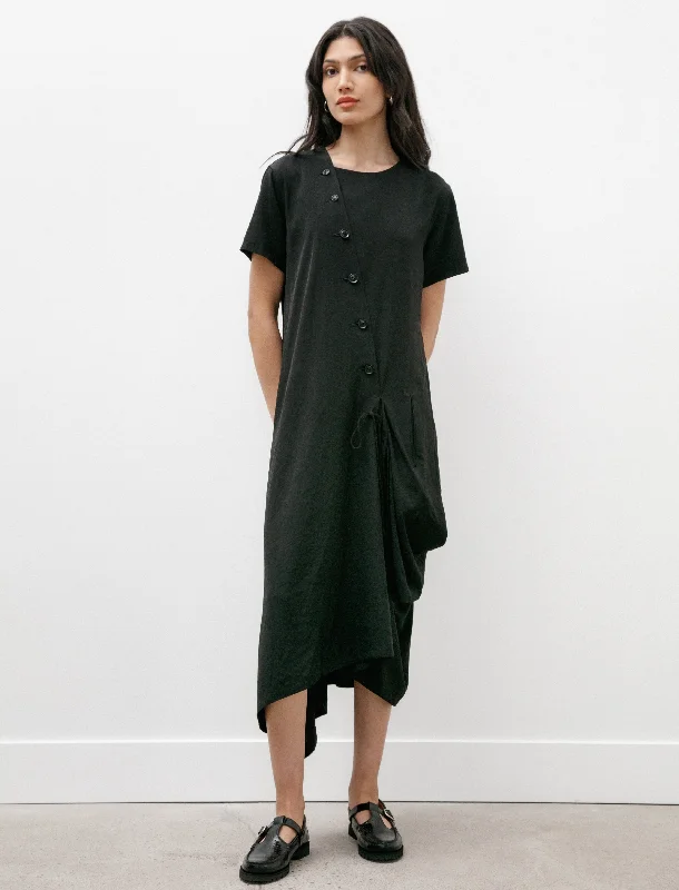 Short Sleeve Draped Dress Black