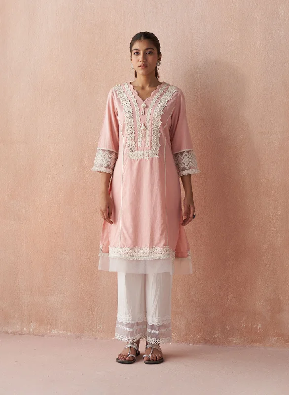 Blush Pink Alora Collection Kurta With Lace Detail