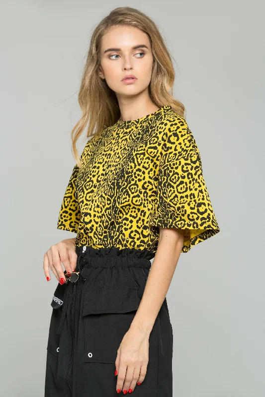 Yellow and Black Leopard Print Oversized Blouson Top