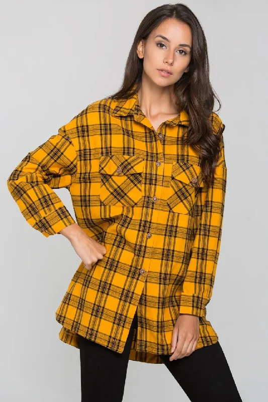 Yellow and Black Plaid Button Up Top