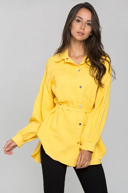 Yellow Denim Oversized Belted Top