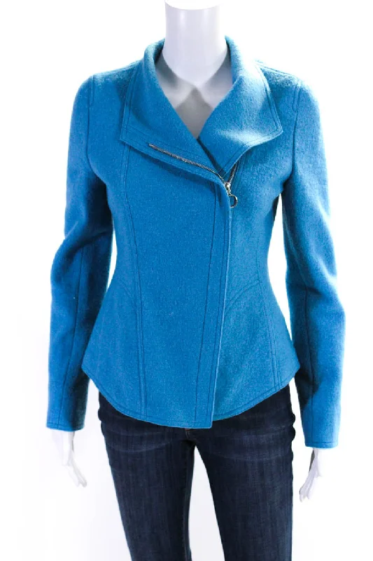 Akris Punto Womens Asymmetrical Felt Zip Jacket Blue Wool