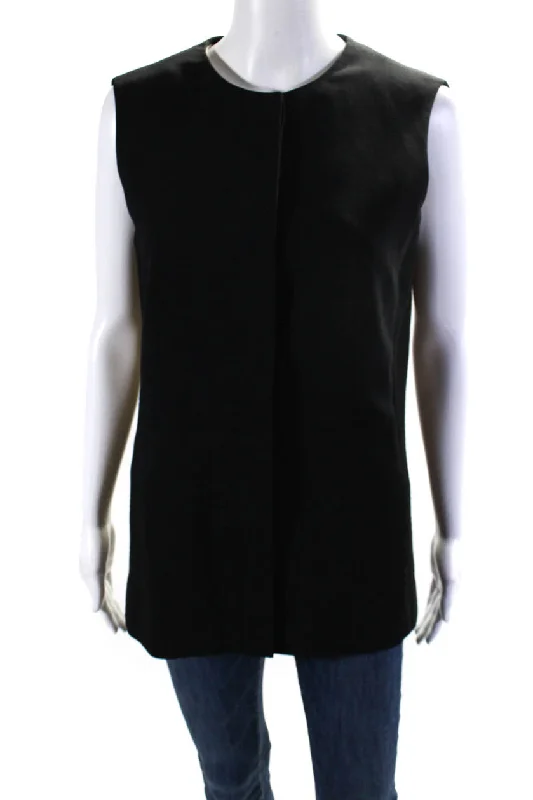 Akris Punto Womens Wool Crepe Button Up Crew Neck Vest Black