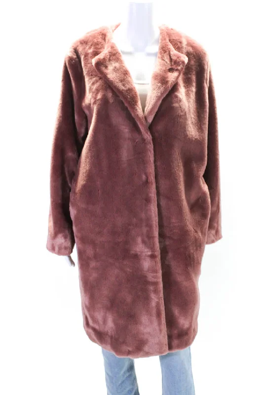 Cami Womens Emmy Faux Fur Snapped Buttoned Long Sleeve Coat Cordial Pink