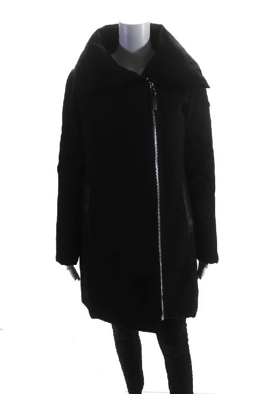 Derek Lam 10 Crosby Womens Black Cowl Neck Full Zip Long Sleeve Coat