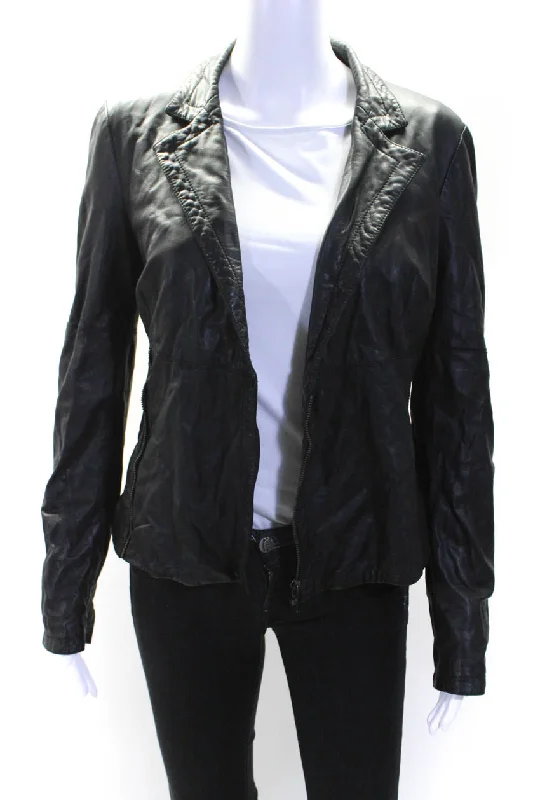 Dirk Bikkembergs Womens Leather Zipper Closure Jacket Black