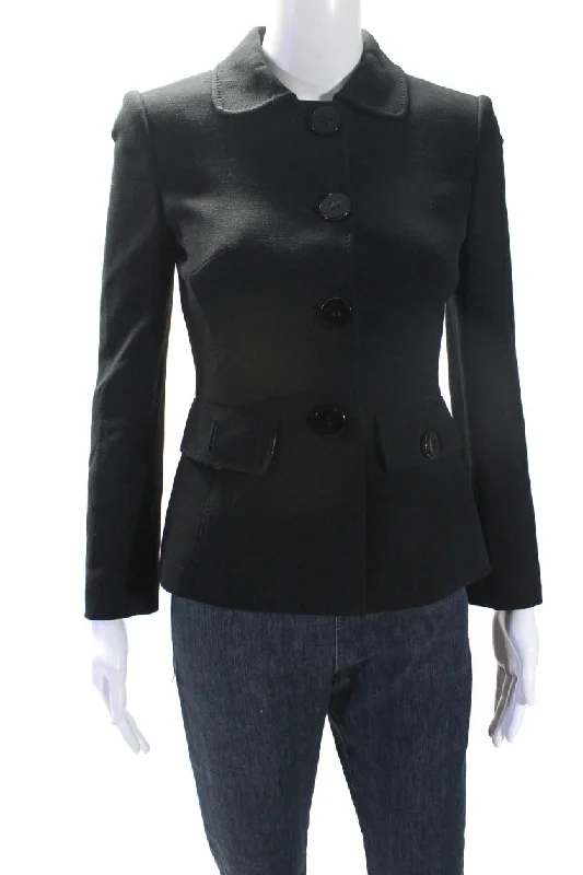 Dolce & Gabbana Womens Woven Button Up Collared Jacket Black Wool