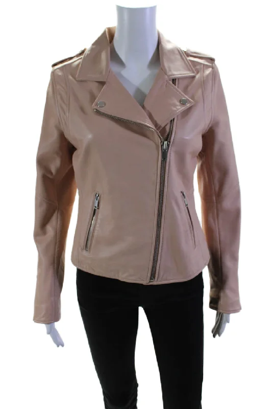 Doma Womens Leather Zipped Collared Long Sleeve Darted Jacket Pink