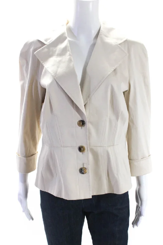 Escada Womens Button Down Belted Jacket Beige Cotton