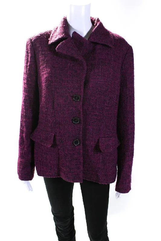 Escada Womens Fuschia Wool Textured Collar Long Sleeve Coat Jacket