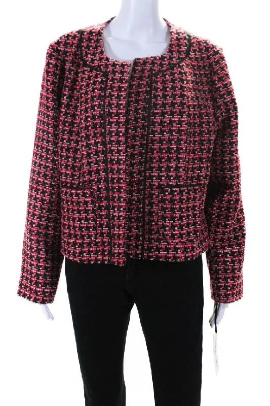 Estelle & Finn Womens Boucle Tweed Open Front Jacket Red Black Pink