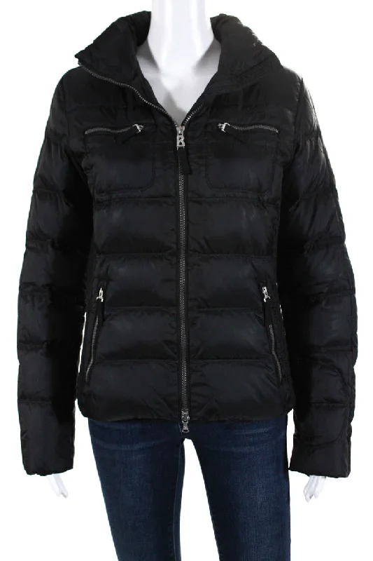 Fire + Ice Womens Long Sleeve Full Zip Quilted Light Puffer Jacket Black