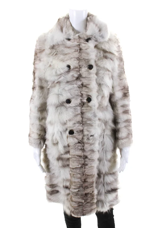 Gucci Womens Fur Long Coat Cream Brown