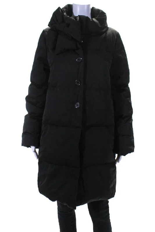 Kate Spade New York Womens Mock Bow Neck Puffer Coat Black