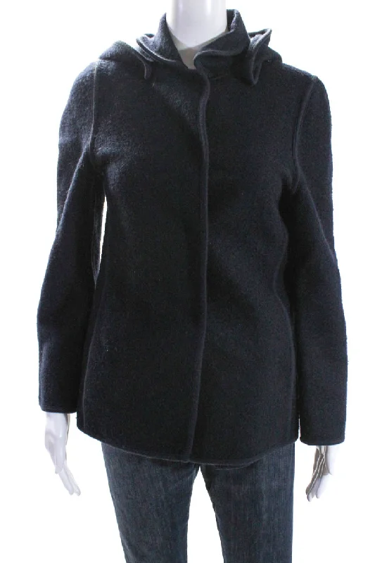 Philosophy di Alberta Ferretti Womens Hook & Loop Hooded Boucle Coat Navy