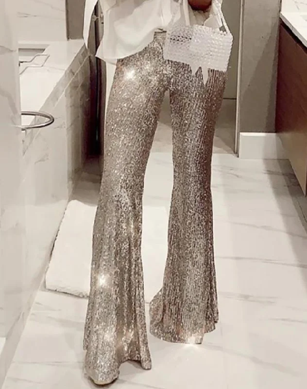 Amy Fashion - Sequins High Waist Bell Bottomed Pants