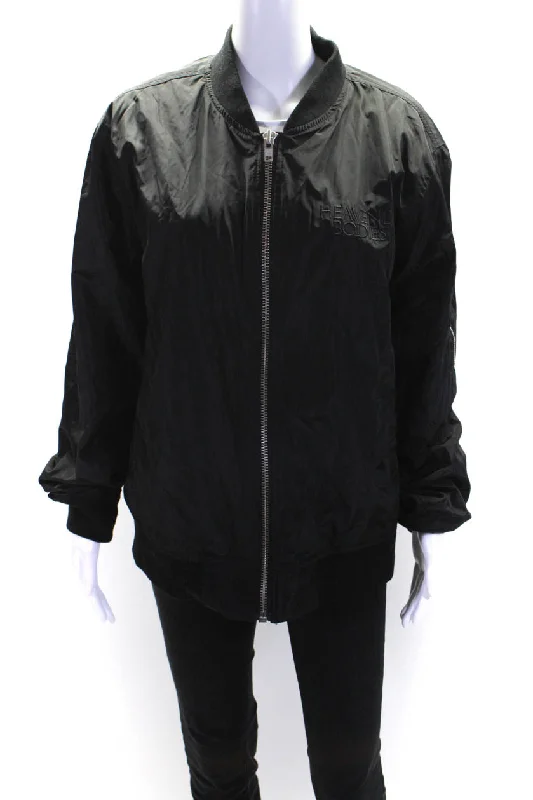 The Met Womens Long Sleeves Full Zipper Bomber Jacket Black