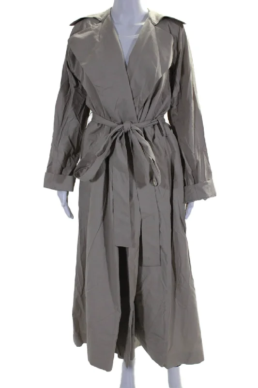 The Row Womens Long Sleeve Belted V Neck Trench Coat Beige Cotton