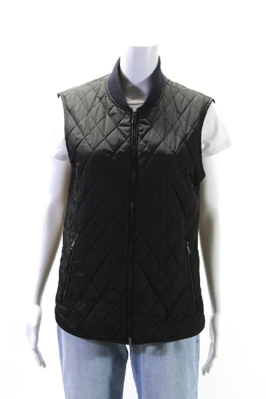 Vince Womens Quilted Texture Full Zipper Vest Jacket Black