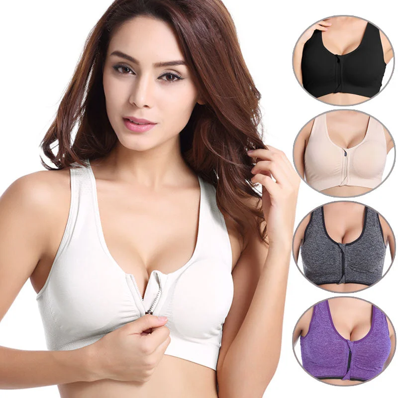 Women Zipper Push Up Sports Bras