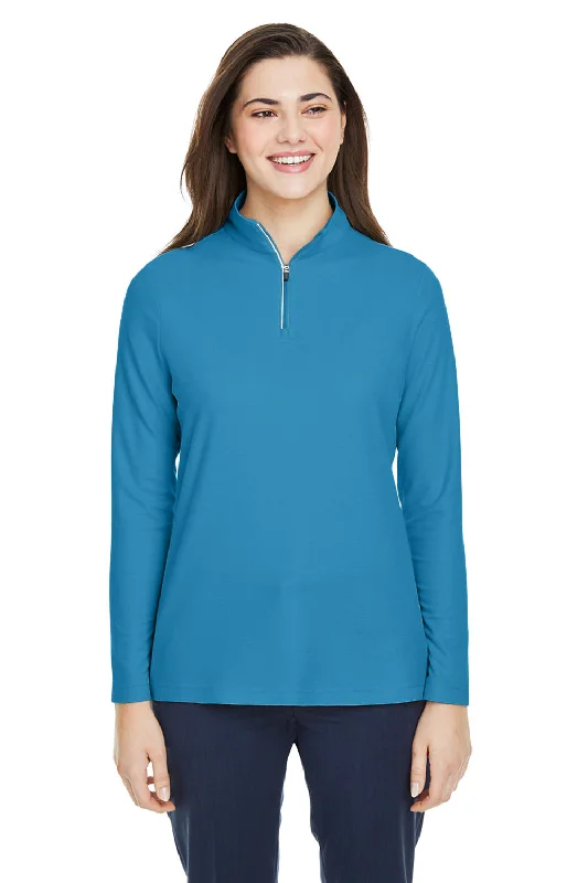 Core 365 Womens Fusion ChromaSoft Performance Moisture Wicking Pique 1/4 Zip Sweatshirt - Electric Blue