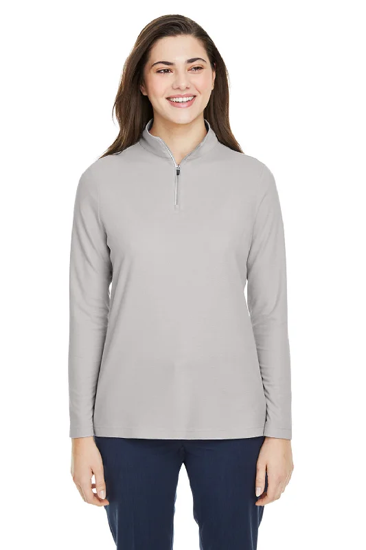 Core 365 Womens Fusion ChromaSoft Performance Moisture Wicking Pique 1/4 Zip Sweatshirt - Platinum Grey