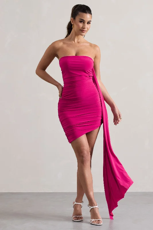 Siena | Hot Pink Ruched Asymmetric Mini Dress With Sash