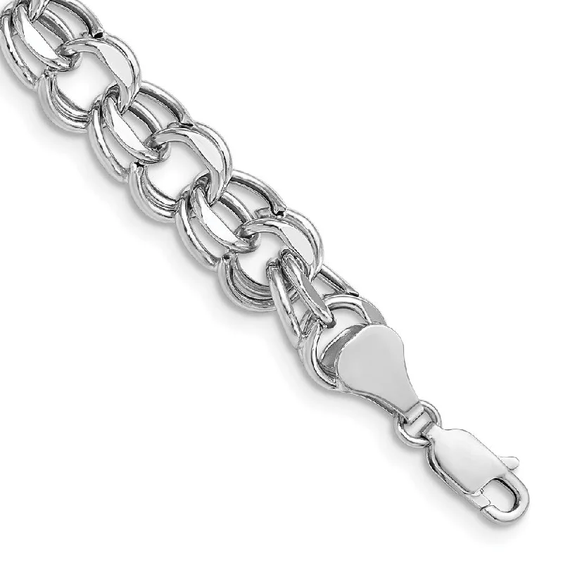 14k White Gold Lite 8mm Double Link Charm Bracele, 7.25"