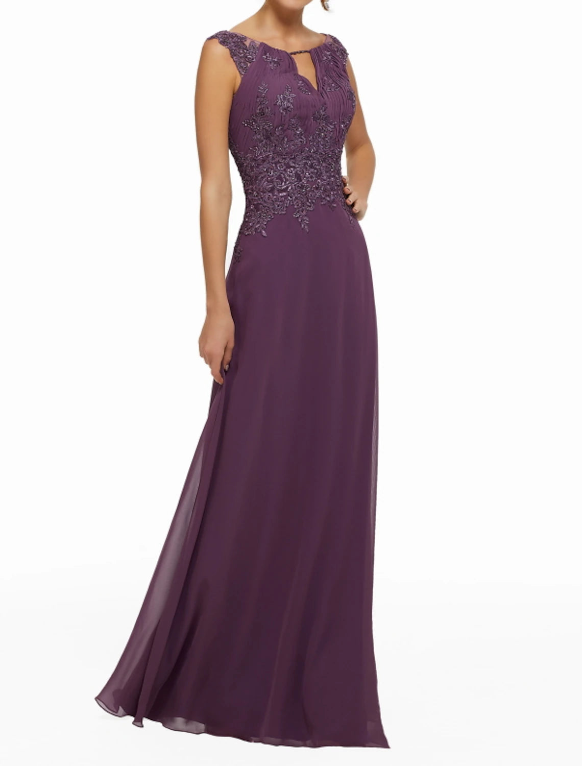 Sheath / Column Elegant Wedding Guest Formal Evening Dress Jewel Neck Sleeveless Floor Length Chiffon with Beading Appliques