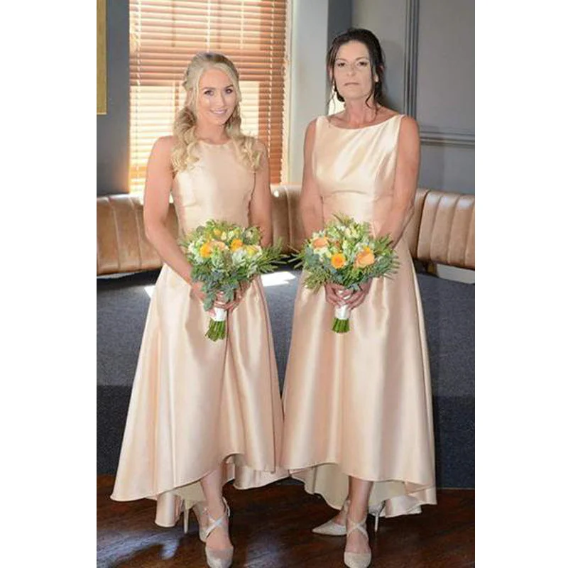 A-Line Hi-Low Simple Elegant Beautiful Round Neck Bridesmaid Dresses, WG511