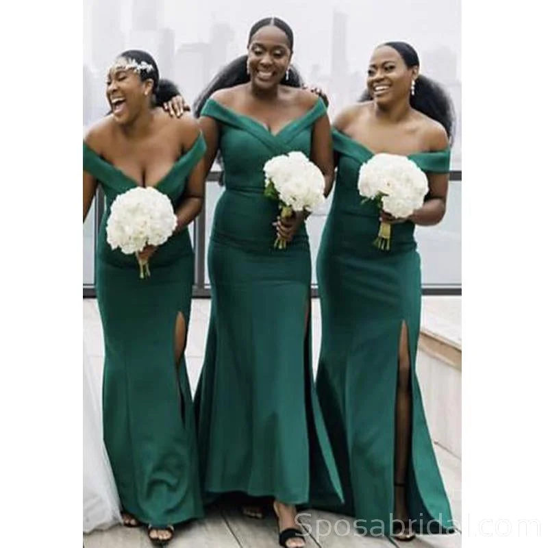 Plus Size Popular New Long Satin Mermaid Off Shoulder Bridesmaid Dresses , WG538